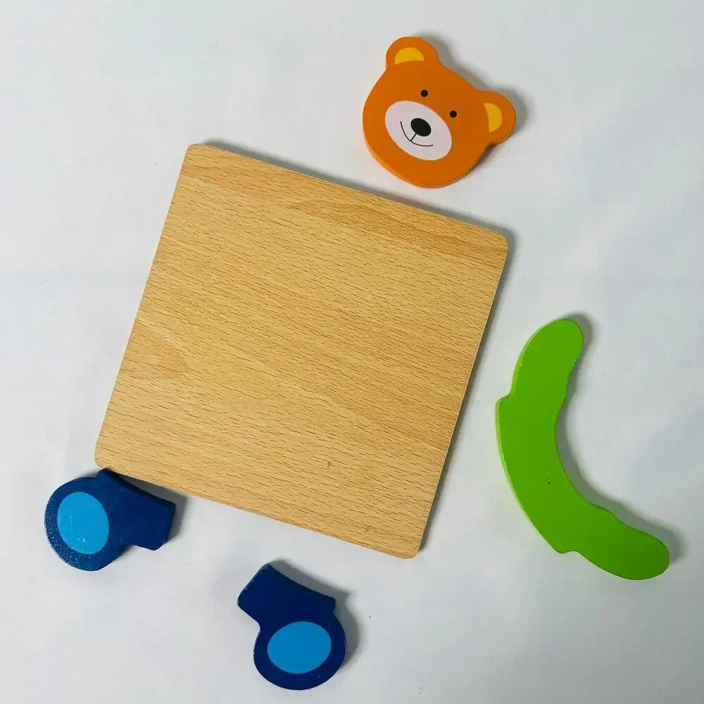 Vintage Teddy Bear Color Block Small Chunky Wooden Puzzle